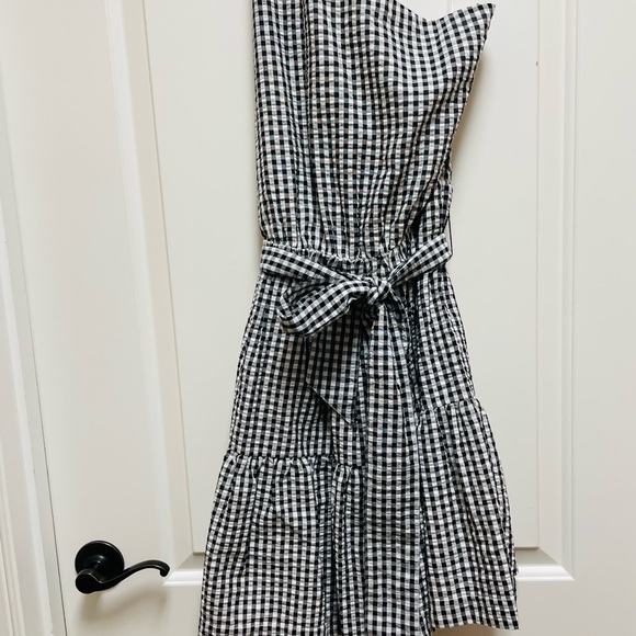 Vineyard Vines Sz 2 Black & White Gingham One Shoulder Dress Tie Back CUTE! - Picture 4 of 9